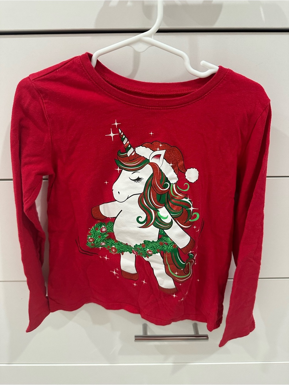 Girls' Red Unicorn Holiday Long-Sleeve Top Size 5